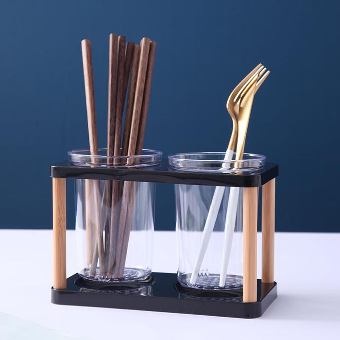 Tempat Sendok Garpu Sumpit Desain Aestetik Transparan Minimalis Kayu Estetik