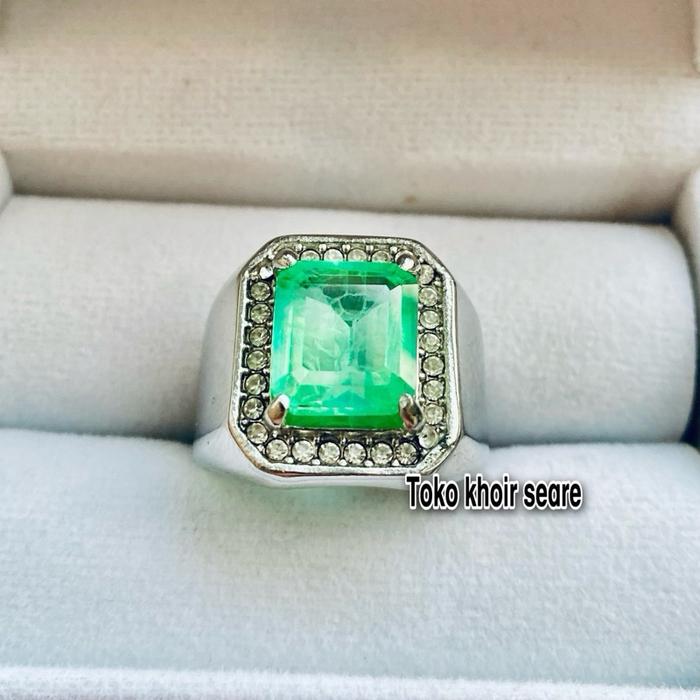 Cinci Batu Zamrud Catam Natural 10x12 Super Mewah Elegan cincin Titanium