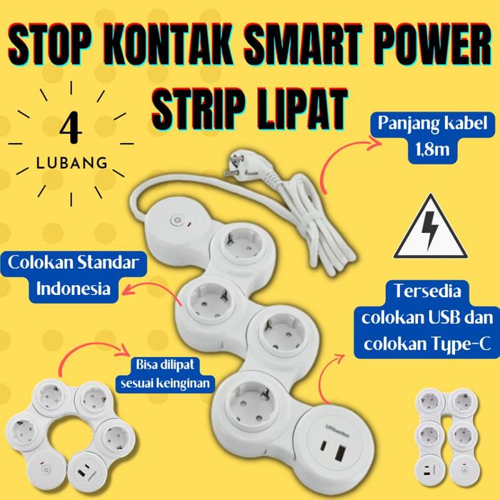 Ready Stop Kontak Colokan Listrik Serbaguna Smart Power Bisa Dilipat Strip 4 Lubang 1 Usb Port 1 Typ