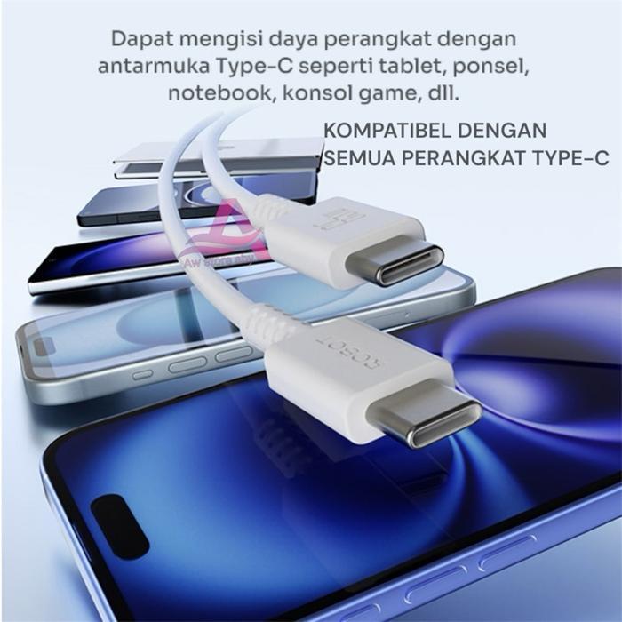 Robot Kabel Data Usb Type-C To Type-C Pd 65W Super Fast Charging 3A 100Cm Cable C To C Support 25W T