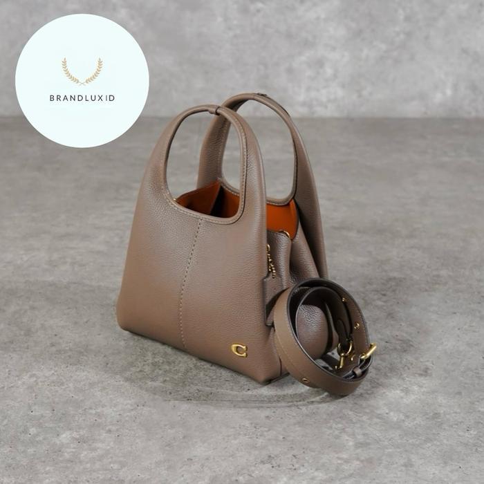 COACH LANA 23 GHW LEATHER SHOULDER BAG WITH LONG STRAP IN TAUPE & BLACK