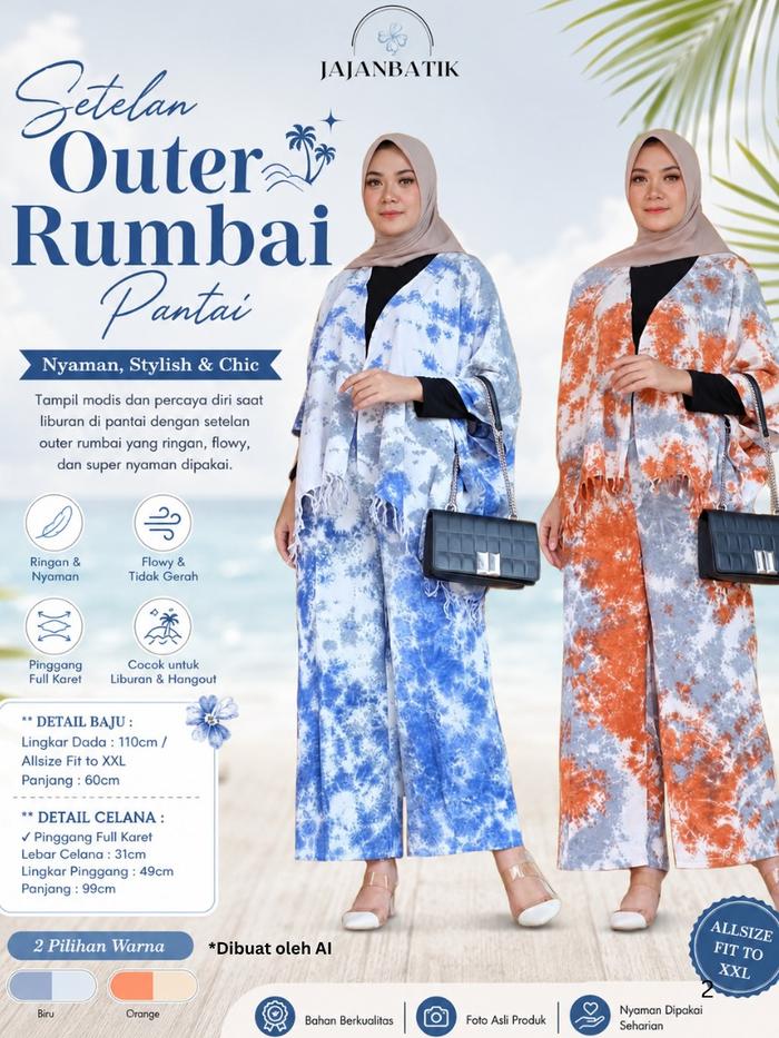 Jajanbatik Setelan Outer Kulot Rumbai Bali