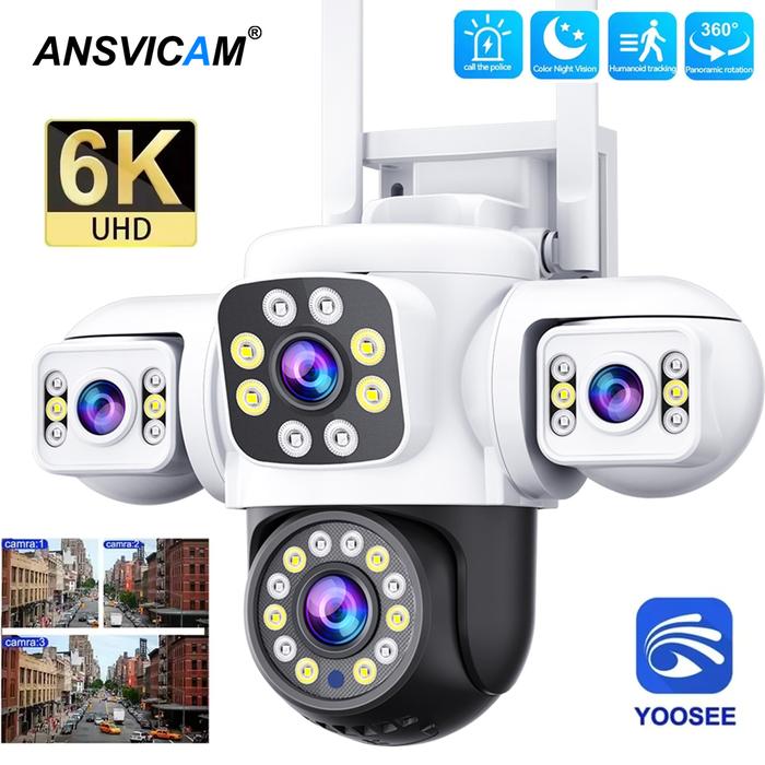 ANSVICAM 6K 12MP Triple Screen Triple Lens Outdoor WiFi PTZ 360° IP66 Yoosee CCTV Surveillance Camer