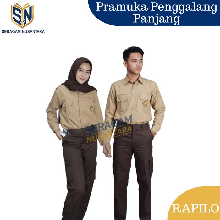 Baju Pramuka Laki-laki Guru SMP SMA Lengan Panjang Kemeja Pramuka Coklat Kain Katerina Rapilo Larici