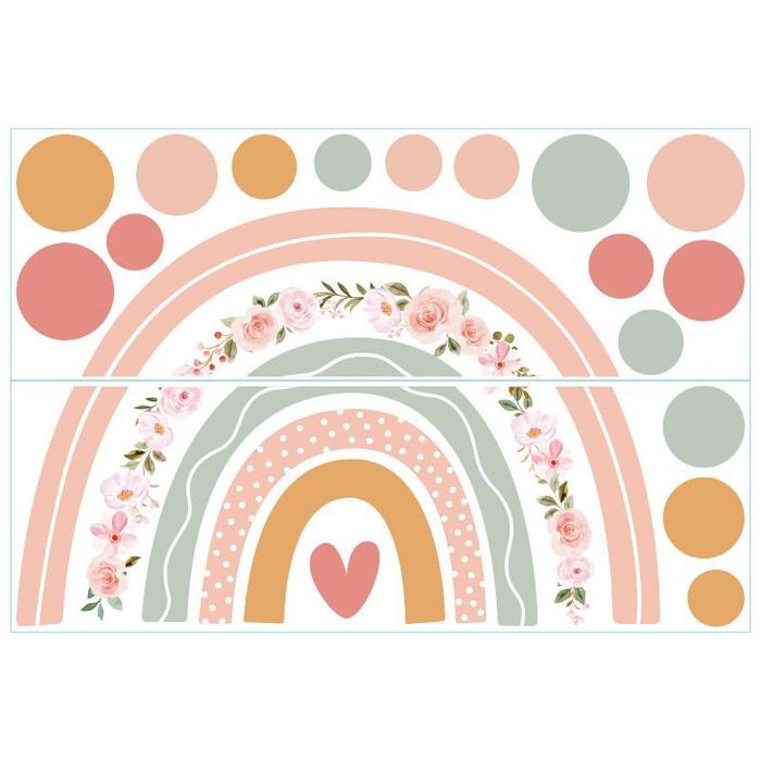 Stiker dinding besar bunga pelangi Boho Polka Dot stiker dinding