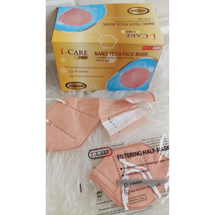 Masker Anti Virus Kn95 3D Copper Filter Tembaga Mask Anti Virus 5Ply Icare Gold 1 Pc