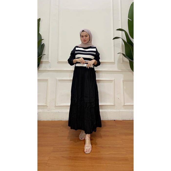 Gamis dress rajut impor plisket