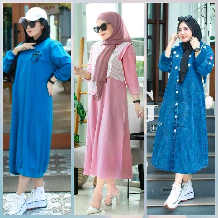 AIRA LONG TUNIK GOZZO long tunik jeans terbaru Muslim Basic