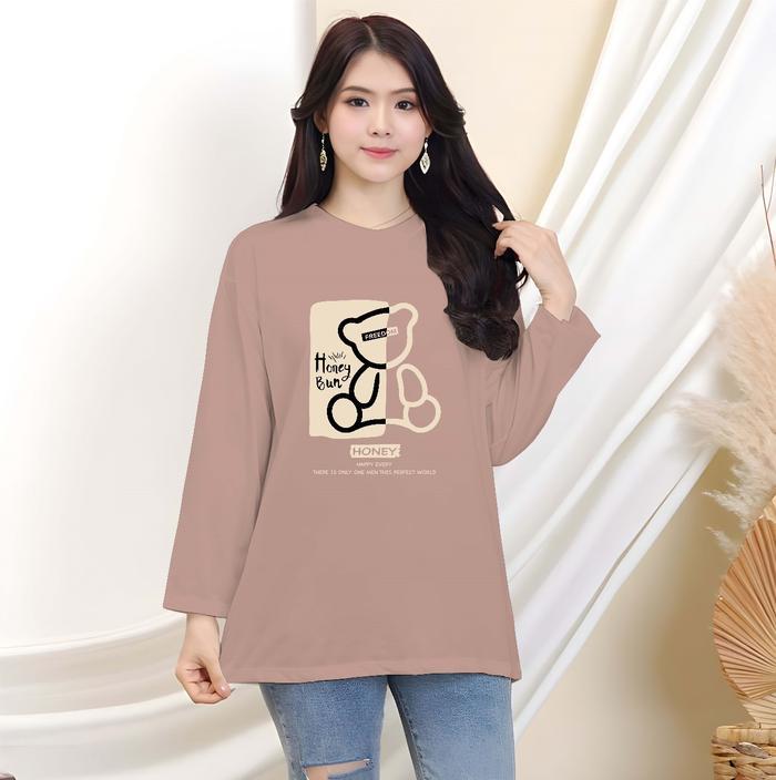 HarapanMakmur kaos wanita terbaru ovesize/kaos lengan panjang wanita kekinian/baju kaos lengan panja