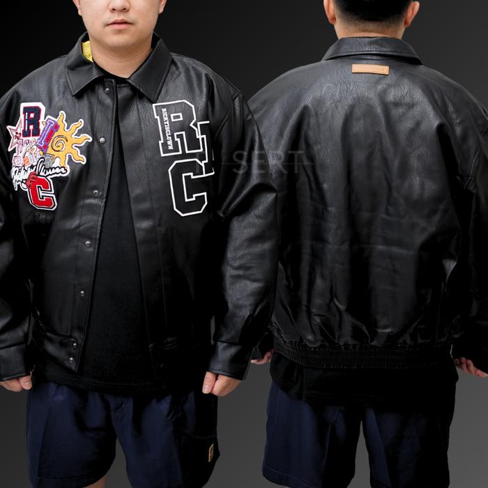 RIC Ricky Is Clown Black Leather Embroidered Black Varsity / Varsity Ricky Is Clown Authentic