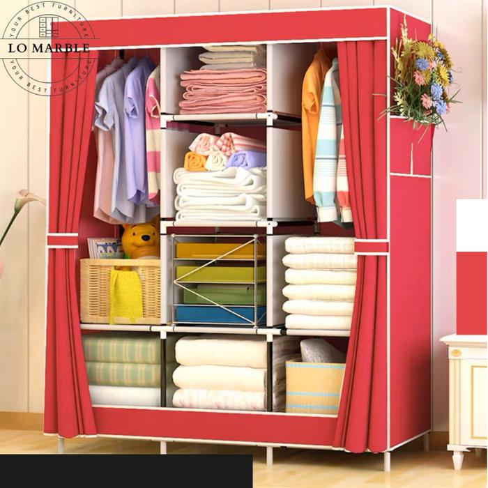 Lemari Pakaian Kain Portable Jumbo 88130 Kerangka Besi ada Resleting