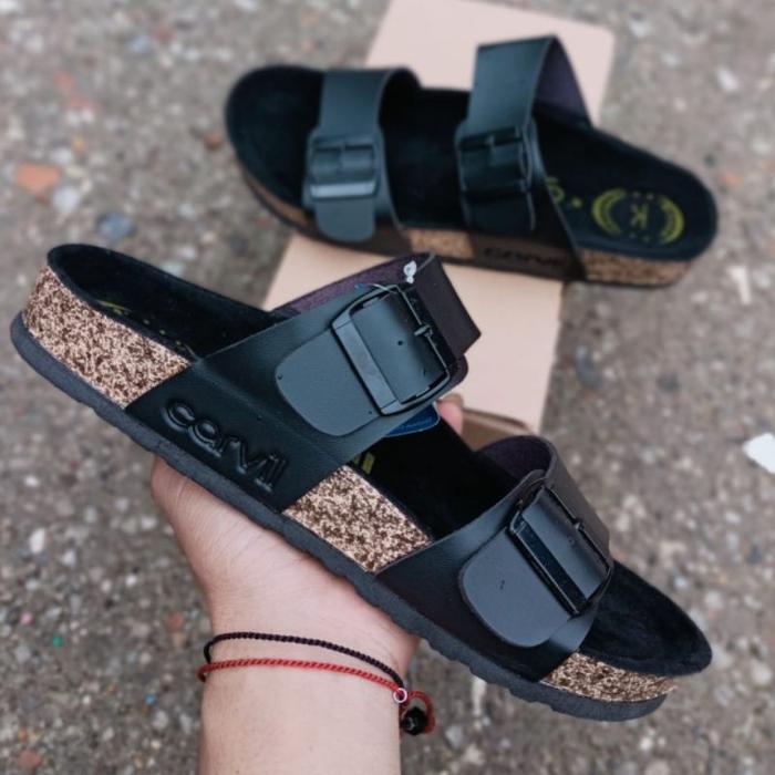 SENDAL CARVIL PRIA SLOP TALI 2 SANDAL CASUAL HITAM SLOP BAN 2 BEST SELLER