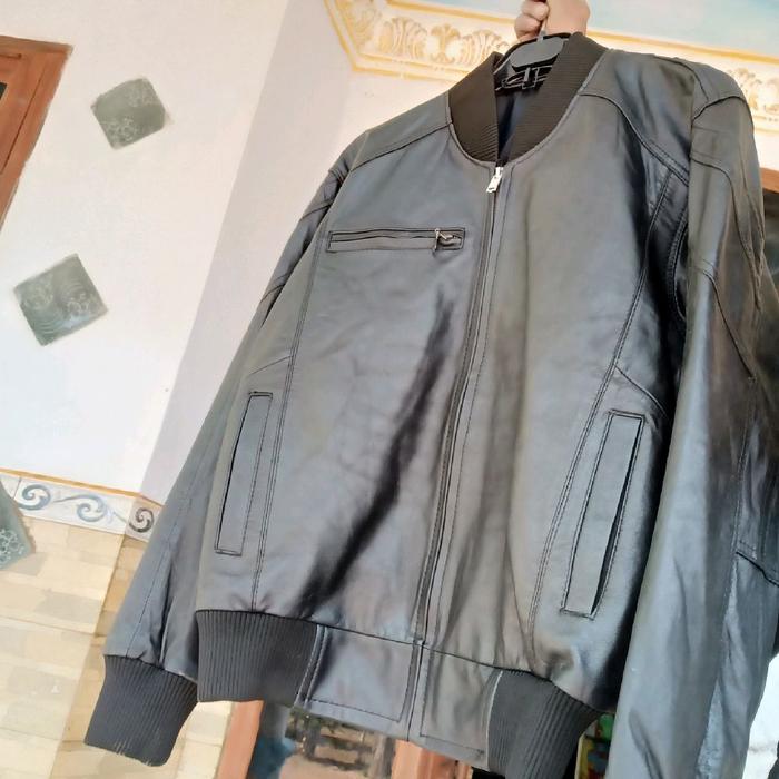 jaket kulit bekas impord Hitam Pria Casual Outer