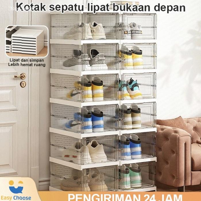 【Easy Choose】 Kotak Sepatu Lipat 3/6 Rak Sepatu Lipat Serbaguna Kotak Sepatu Transparan Tempat Penyi