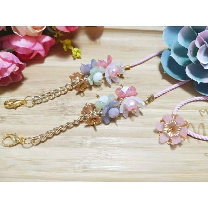 TALI MASKER/PENGAIT HIJAB/KALUNG KELOPAK BUNGA DOFF 15 Tali Ulir Kelopak Doff Putih & Sakura Doff Ra