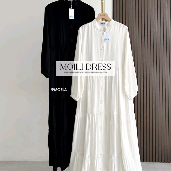 MOILI DRESS GAMIS RAYON TWILL BUSUI BY MOELA GAMIS PUTIH HITAM ADEM BUSUI