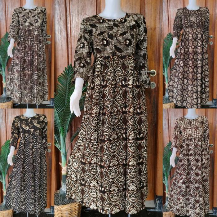 Batik Huza Longdres Wiru Daster Panjang Kekinian Lengan Panjang Resleting Depan Size S