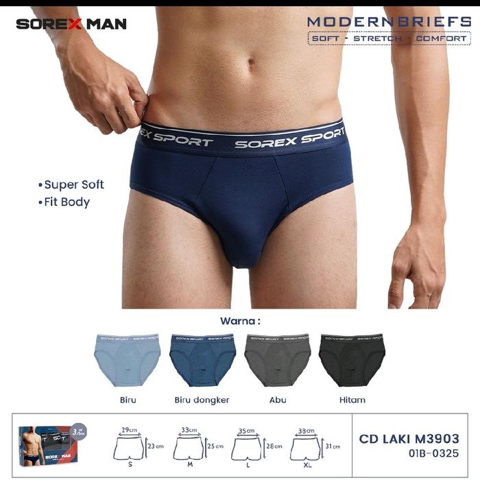 Sorex Man ModernBriefs CD LAKI Super Soft Fit Body Warna Biru Biru Dongker Abu Hitam Kaos Dalam