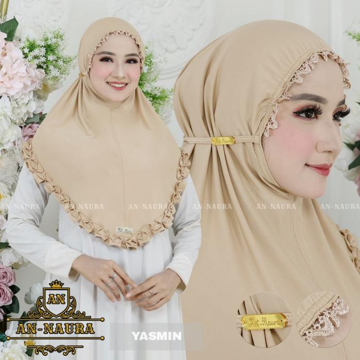 Bergo Kerut Renda Yasmin Jilbab Jersey Kerut Kerudung Jersey Renda