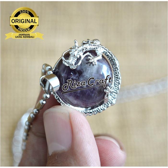 Kalung Cowok Cewek Pria Wanita Keren Kekinian Batu Liontin Bulat Etnik Kristal Permata Akik Kecubung