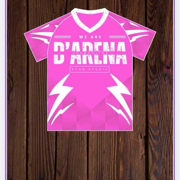 Jersey Olahraga Wanita Warna Pink dengan Desain Lightning dan Tulisan 'We Are D'ARENA'