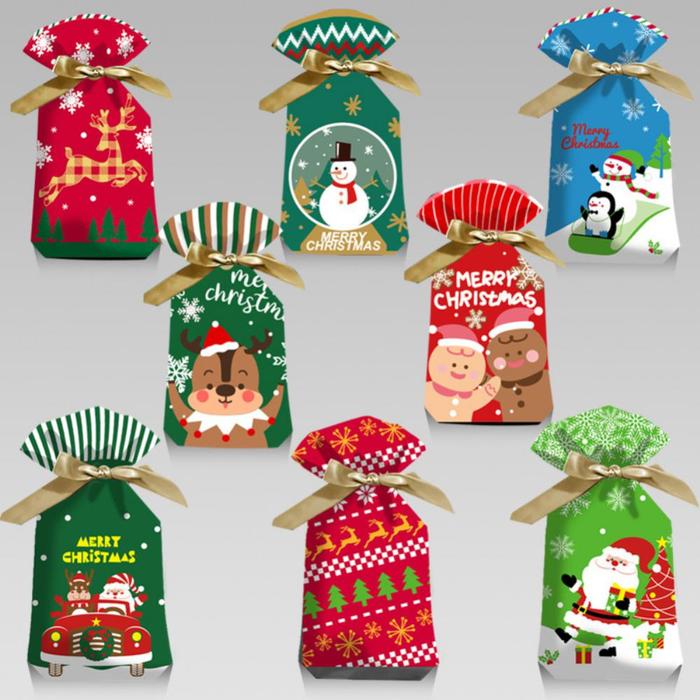 50pcs Christmas Packaging Bags Snowflake Crisp Drawstring Bag