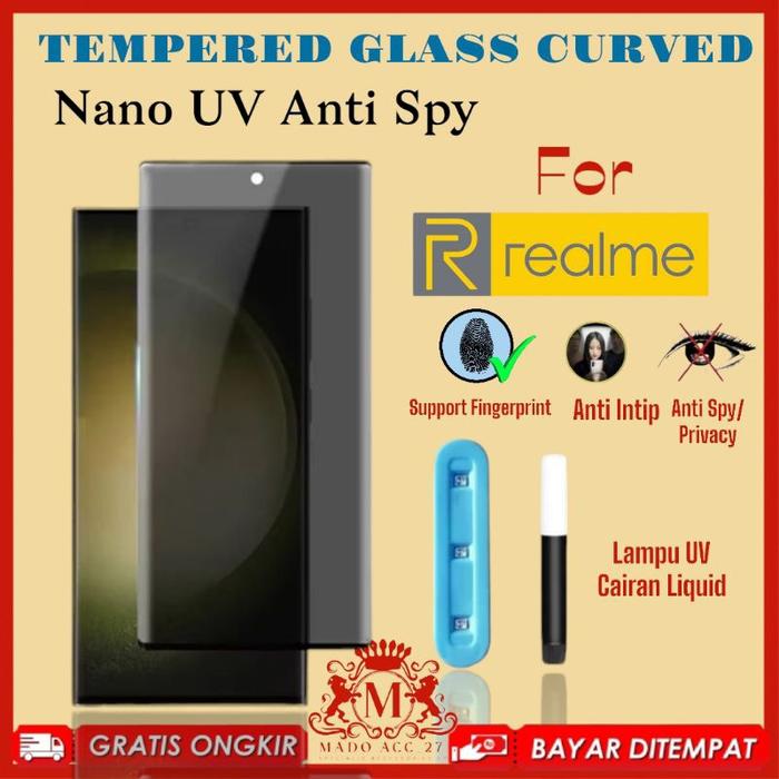 Tempered Glass Curved UV Anti Spy Realme 10 Pro+ 11 Pro 11 Pro+ 12 Pro 12 Pro+