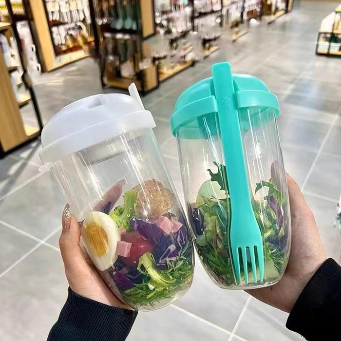 1PC Portable Bottle Salad Container With Fork Bottle-Shaped Bento Salad Bowl For Lunch Salad Box Sal