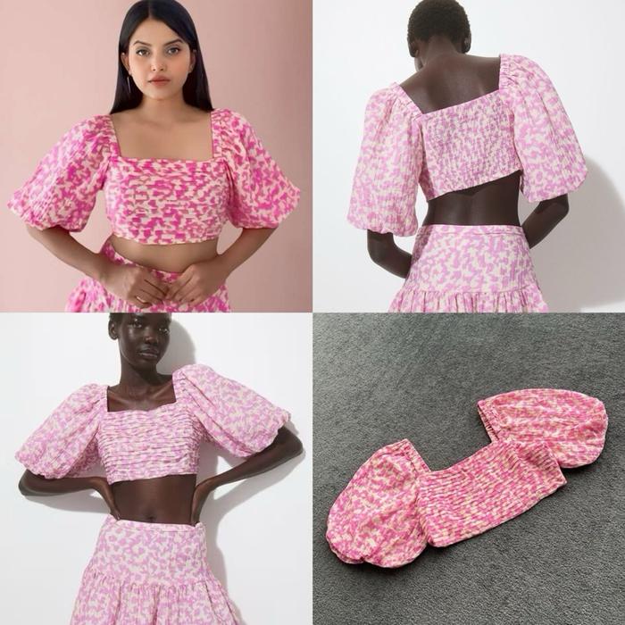 Atasan croptop pink corak Hnm