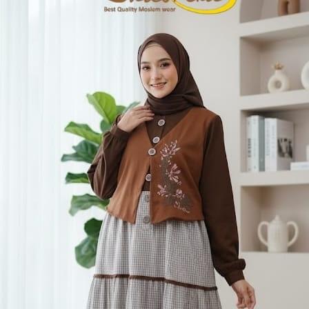 Gamis Shabrina Inara Bordir Bunga Estetik Rok Bertingkat Lengan Puffy Klasik Bahan Nyaman Adem