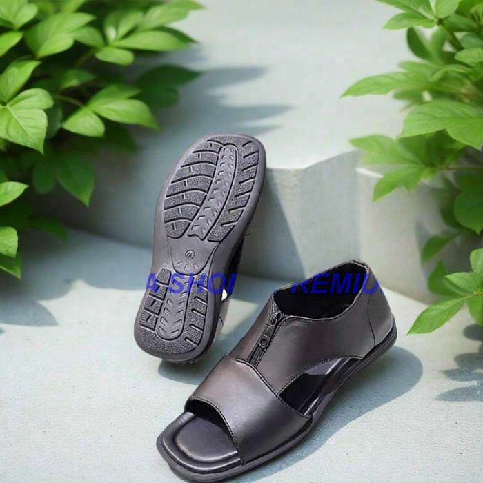 Sendal Pria Premium Sepatu Knip Elegan Bahan Kulit Sapi Asli Model Resleting Nyaman di Pakai Kerja
