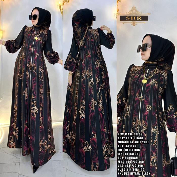 Abay Set Hijab Shr Motif Full Printing Jumbo COD - Muslim Wanita Baju Gamis