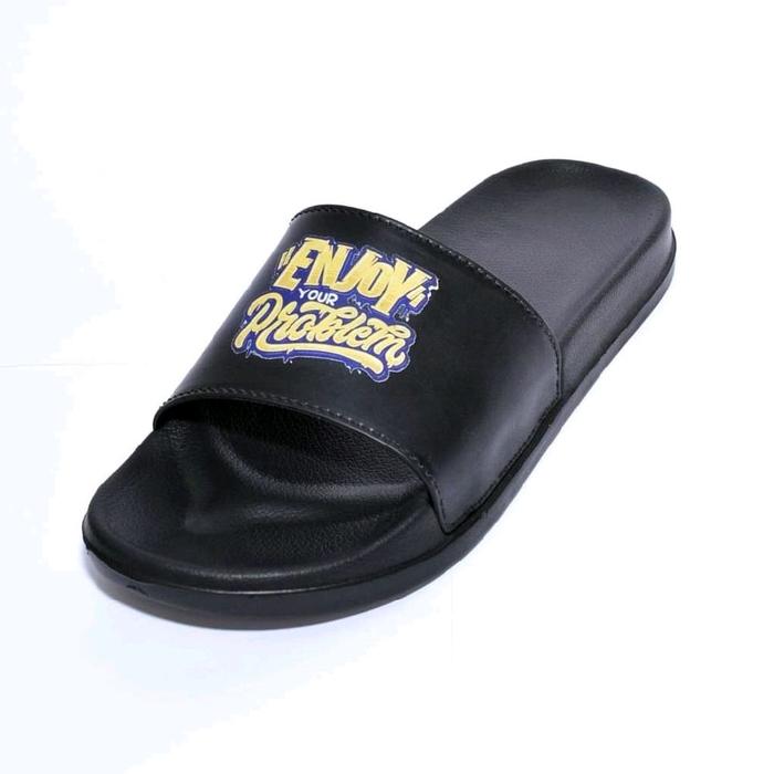 sandal slop Enjoy pria/wanita original sandal santai anti slip sandal bermotif sistem upper lo k tan