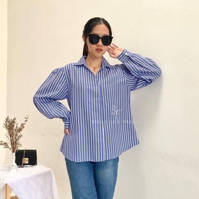 (PROMO) VIOLETA Kemeja Stripes Salur / Blouse Wanita Cotton Casual Look / Atasan Kemaja Kantor 0319-