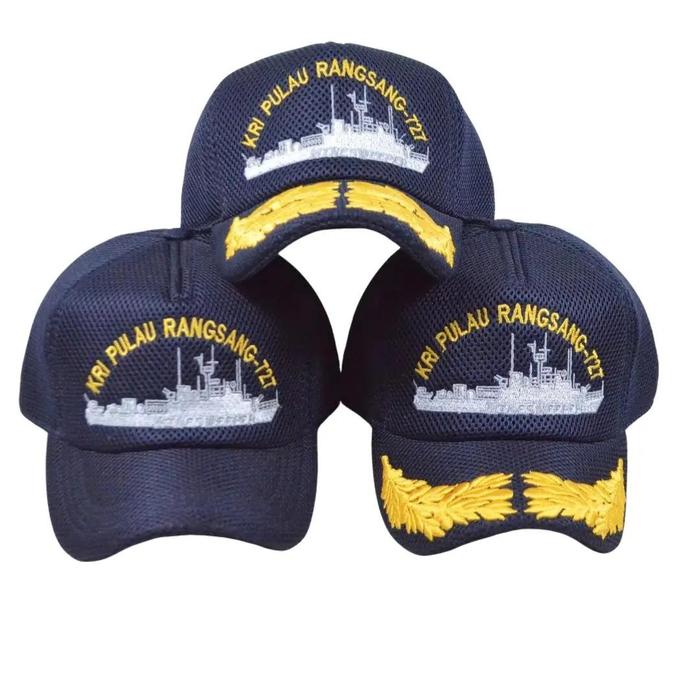 Topi Kri Pulau Rangsang 727 TNI AL Double Mess Warna Biru Dongker Bahan Pool Cotton Nyaman Kancing O