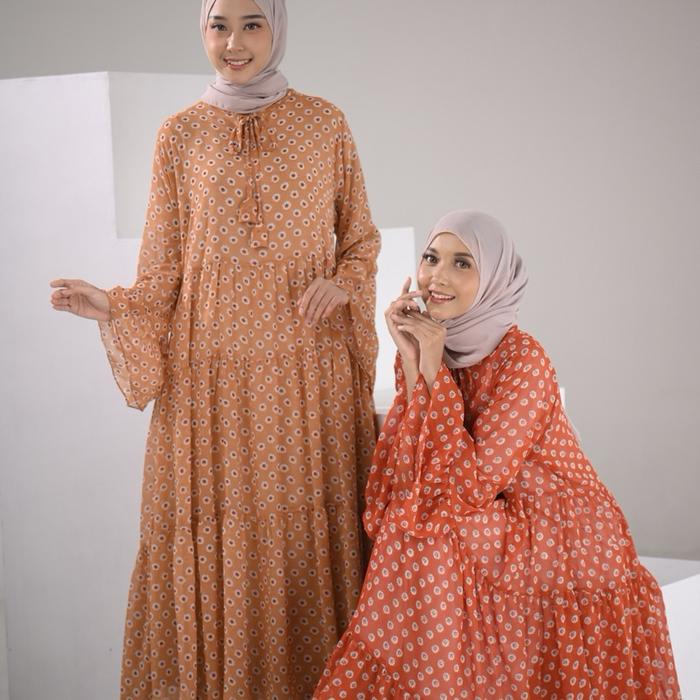 SASHEENA - Elma Dress Muslim Wanita Gamis Cantik Panjang Maxi Casual Motif Bunga Bahan Sifon Import