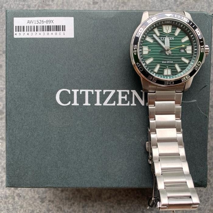 Jam tangan CITIZEN ECO DRIVE AW1526-89X GREEN DIAL FULLSET