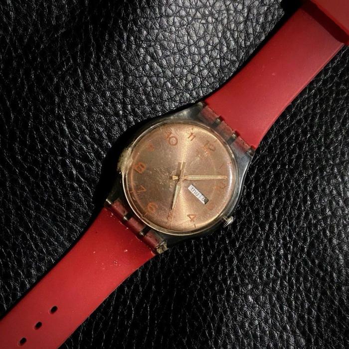 Jam Tangan Unisek Swatch Swiss Original AG 2014 Vintage GE722 RED AWAY