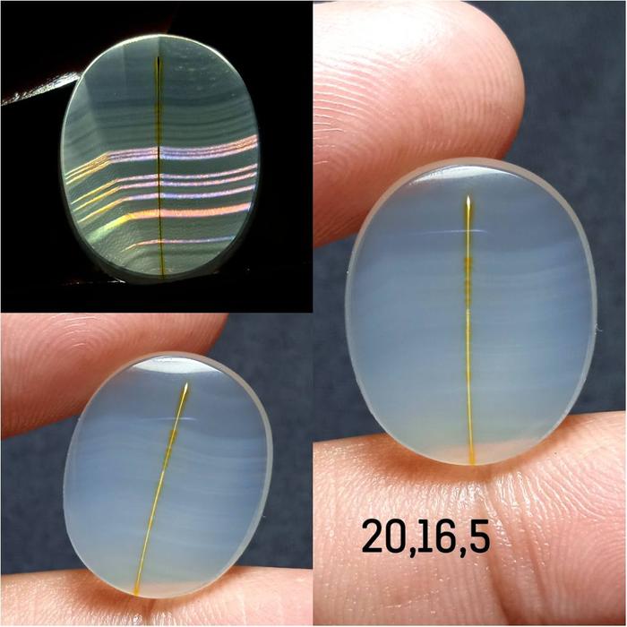 Natural Batu Akik Kristal Motif Gambar Tongkat Emas Background Pelangi Super Antik