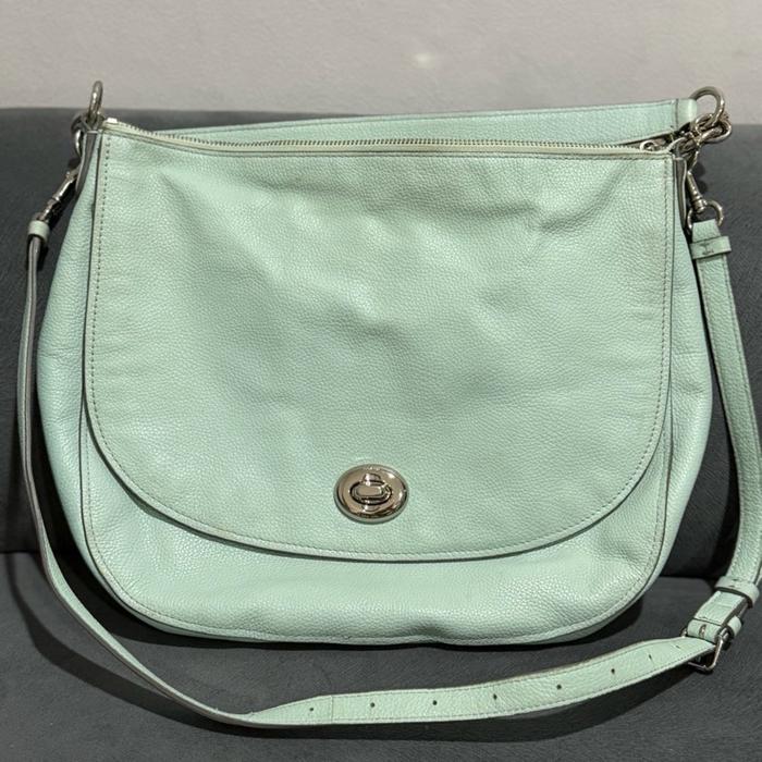 COACH Original Mint Green Leather Crossbody Bag Tas Wanita Sling Bag (Preloved)