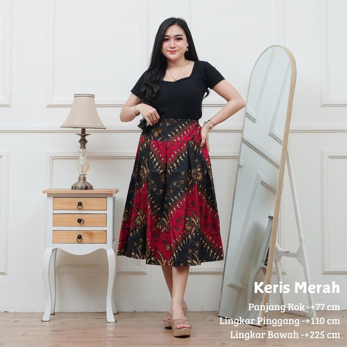 KERIS MERAH ROK 7/8 BAWAHAN WANITA ROK BATIK PANJANG 7/8 DEWASA BAHAN KATUN MAYUNG HALUS PREMIUM MOT