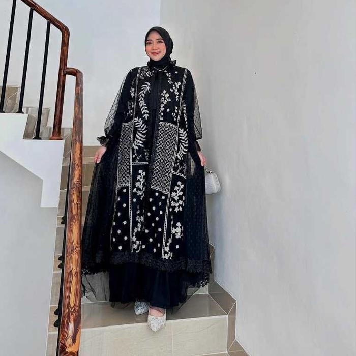 GAMIS TUTU TILE RAYA BROKAT SERIES HITAM PREMIUM