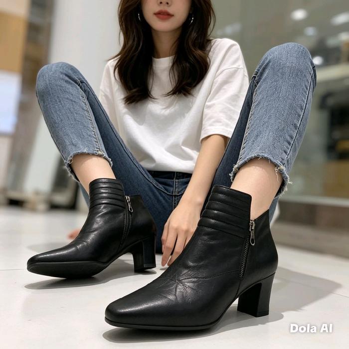Sepatu Kulit Boot Wanita Hitam Italy asli Gaya Modern dan Nyaman - My preloved