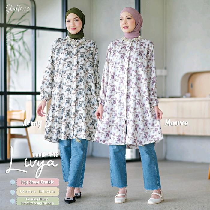 SISOL - LIVYA TUNIK #42 MOTIF DEWASA ORI GHAFFA THE LABEL - Baju Atasan Cewek Bahan Cey Snow Cringkl