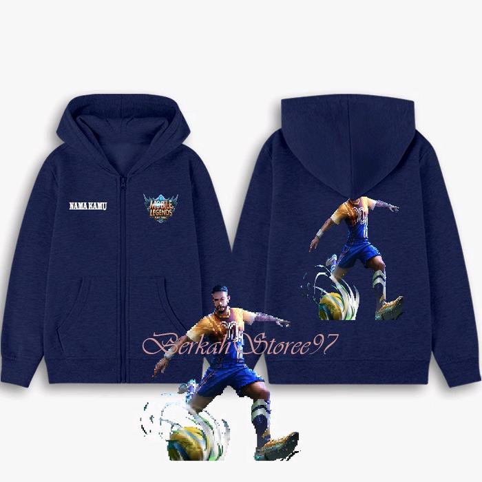 Hoodie Zipper Anak Custom Gambar Mobile Legend Bruno Skin Neymar Jr dengan Sablon Berkualitas Tinggi