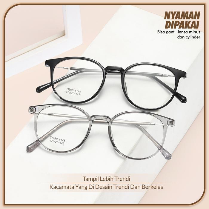 Kacamata Photocromic Minus Lensa Anti Radiasi Anti Blueray Bluecromic Pria Wanita Bentuk Frame Oval 