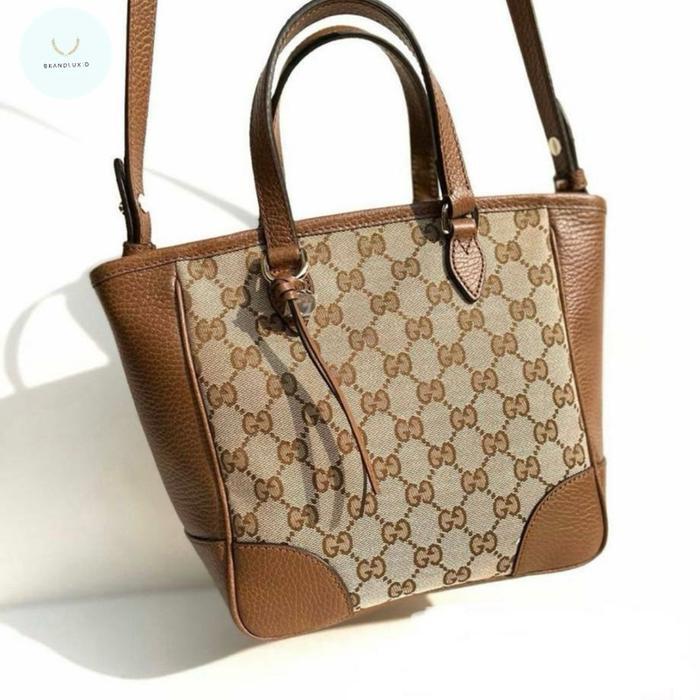 GUCCI GG SUPREME MINI BREE TOP HANDLE / CROSSBODY BAG IN BROWN