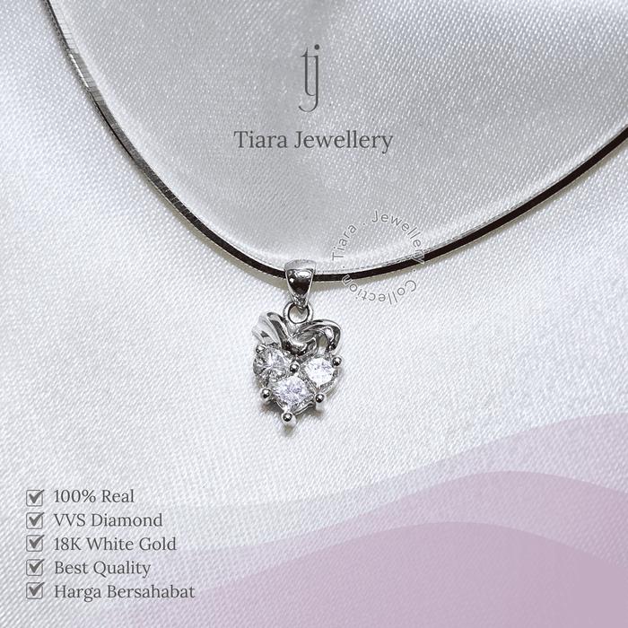 Tiara Jewellery - Love Shaped Dainty Pendant VVS Diamond 18K White Gold [PF24] / Liontin Kalung Keci