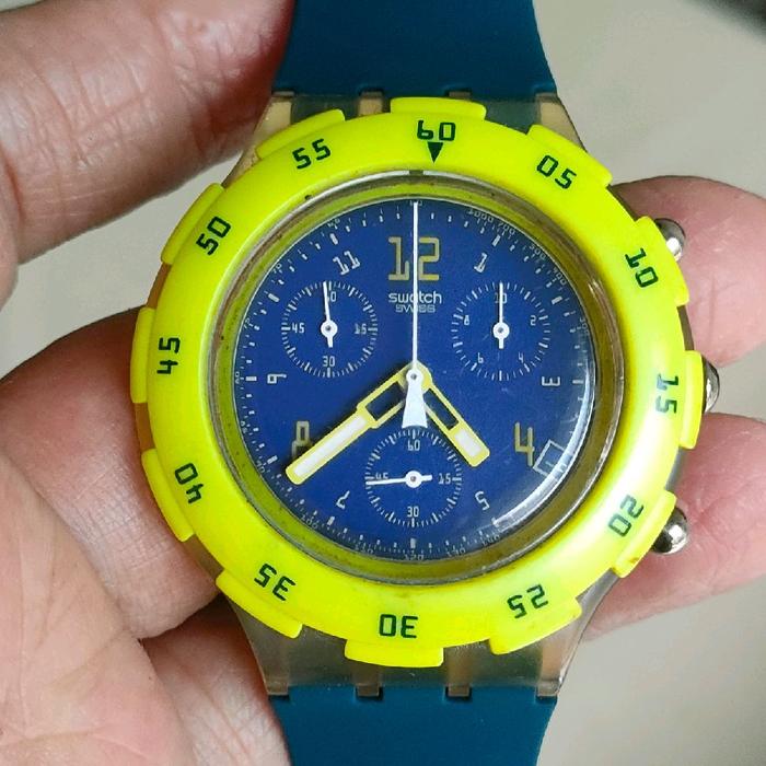 jam tangan Swatch Aqua Chrono Fluo In Water vintage Original Big size