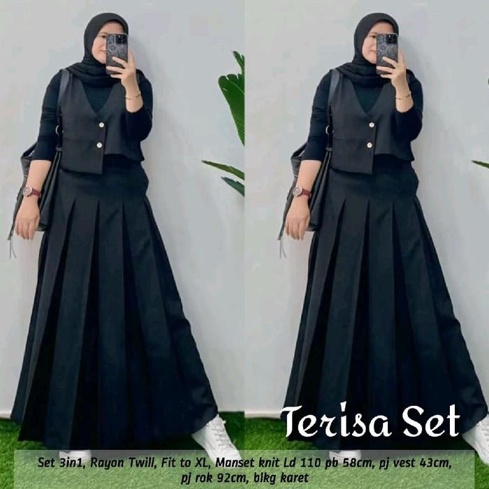 Terisa set bahan rayon twill mix knit aster Dress wanita muslimah Gamis baju midi muslim gaun lebara